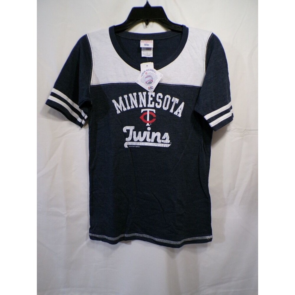 Majestic Women's Minnesota Twins Scoop Neck T-Shirt M Navy White Ringer